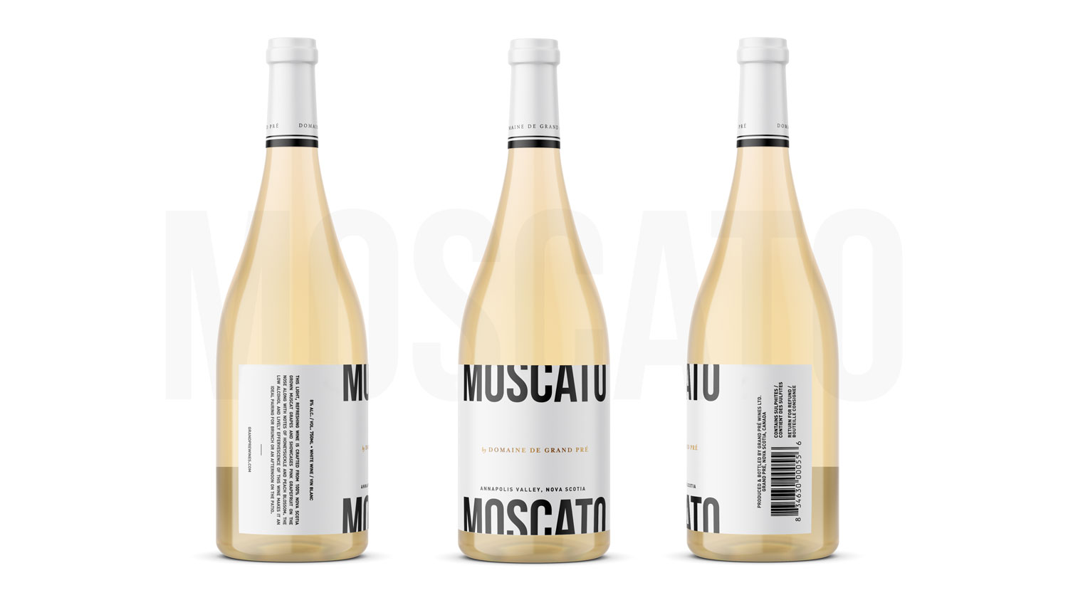 Various angles of Moscato bottle